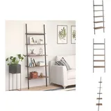 Leiterregal mit 5 Böden Dunkelbraun und Schwarz 64x34x185,5 cm - Bücherregal - Wandregal - Aufbewahrung - Regal - Dekoration