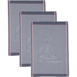 Geschirrtuch ROSS "Maritim - Streifenfond mit Segelschiffen", bunt (blau, grau, rot), B:50cm L:70cm, 100% Baumwolle, Geschirrtücher, Motivtuch, aus 100% Baumwolle