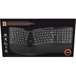 Müller ergonomische Multimedia-Tastatur mit 124 Tasten und Scroll-Rad, QWERTZ (DE/AT), kabelgebunden, schwarz
