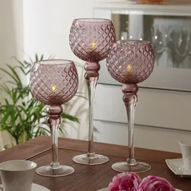 MARELIDA Kelch Windlicht 3 Höhen rosa 3er Set
