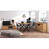 Skraut Home - Wohnzimmermöbel-Set | Tisch 170 Rand Schwarze X-Beine 8 Personen | Lowboard 160 | Sideboard/Buffetschrank 140 | Eiche und Schwarz | Industrieller Still