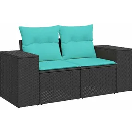 vidaXL Gartensofa-Set mit Kissen, schwarzes Polyrattan