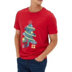 Herren T-Shirt mit weihnachtlichem Motiv Baumwoll-Shirt Sommer-Shirt Kurzarm-Shirt 958089 Rot - 68