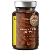 Vitamin D3 K2 Hochdosiert - 120 Kapseln mit Vitamin D3 5000 IE + 200μg Vitamin K2 MK7 All Trans - Vitamin D Depot Vegan - D3K2 Made in Germany