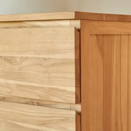 Tikamoon Highboard 10 Schubladen Teak  aus massivem Holz  beige