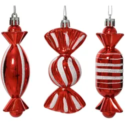 Christbaumschmuck Bonbon Kunststoff 11,5cm Figur Bruchfest Weihnachtsbaum Anhänger Weihnachten Weihnachtsbaumschmuck Süßigkeit Candy Sweets Rot Weiß