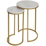 Mendler 2er-Set Beistelltisch HWC-K46, Kaffeetisch Nachttisch Loungetisch, Marmor-Optik MDF ~ weiß-gold