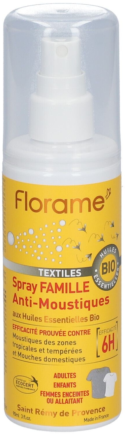 Florame Spray Famille Anti-Moustiques Bio Vêtements 90 ml liquide