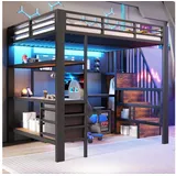 STILVORA Hochbett 140×200 mit Steckdose Metallbett mit LED-Licht ohne matratze (mit integriertem Schreibtisch und LED-Beleuchtung, mit stabilem Eisenrahmen und integriertem Arbeitsbereich) Lochwand mit Haken, LED-Lichtleiste, integrierte Steckdose