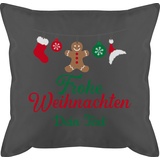 Kissen 50x50 - Weihnachtskissen Christmas Geschenke - Frohe Weihnachten Girlande Wunschtext - 50 x 50 cm - Grau - weihnachtliche personalisierte Weihnachtszeit personalisiertes weihnachtsmotive