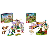 LEGO Friends Reitschule Set mit 2 Spielzeug-Pferden, Aliya und Mia Mini-Puppen & Friends Pferde- und Pony-Anhänger, Pferde-Spielzeug