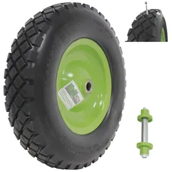Schubkarrenrad grün/Schwarz Vollgummi 4.80/4.00-8 + Achse Ersatzrad Reifen Sc...