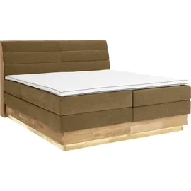 OTTO home Boxspringbett OTTO HOME "JENNA in verschiedenen Farben und Breiten erhältlich", braun (bronzo), B:204cm L:216cm, Komplettbetten, Boxspringbett, LED-Beleuchtung, mit zertifizierten, recycelten Bezugsstoffen