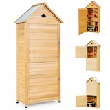 KOMFOTTEU Gartenschrank Holz 177x80x35cm, Gerätehaus Outdoor wetterfest, Geräteschuppen mit Satteldach, Werkzeugschrank Holzschuppen Lagerschrank, Natur