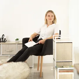 Relaxdays Schubladenbox Metall und Holz 100 cm x 54,5 cm x 30 cm beige