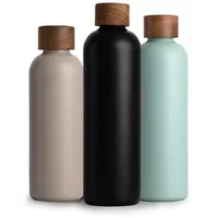 T&N Edelstahl Trinkflasche 1 Liter, Thermosflasche 1l mit Akazienholz Deckel, Isolierte Wasserflasche auslaufsicher bei Kohlensäure, Isolierflasche 1000ml - Anthrazit