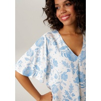 Aniston CASUAL Schlupfbluse mit großflächigem Blumendruck Gr. 40, weiß-türkis,