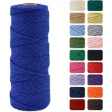 MOMAHUA 2mm Saphirblau Makramee Garn, 100m Makramee Baumwollgarn 2mm/3mm, Baumwollkordel Natur, Baumwoll Bastelschnur für Basteln Stricken Boho Deko DIY Handwerk Wandbehang Wohnzimmer Balkon