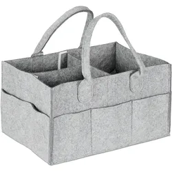 Relaxdays Baby Windel Caddy, 11 Fächer, entnehmbare Trenner, tragbare Filztasche, Auto & Wickeltisch Organizer, hellgrau