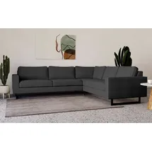 PLACES OF STYLE Ecksofa »Pinto, XXL, 250/290 cm, langer Schenkel, Ottomane«, Cord, Chenille, Lederoptik, mit Keder, Metallfüße, Wellenunterfederung, schwarz