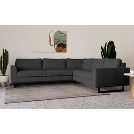 PLACES OF STYLE Ecksofa »Pinto, XXL, 250/290 cm, langer Schenkel, Ottomane«, Cord, Chenille, Lederoptik, mit Keder, Metallfüße, Wellenunterfederung, schwarz