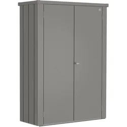 Mehrzweckschrank BIOHORT "Terrassenschrank Romeo Größe M", grau (quarzgrau, metallic), B:132cm H:181cm T:57cm, Stahl, Schränke, regenwasserdicht, durchlüftet, mit Regalausstattung