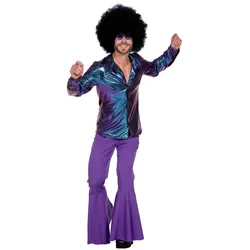 70er Jahre Disco Hemd für Herren blau-violett - 2XL
