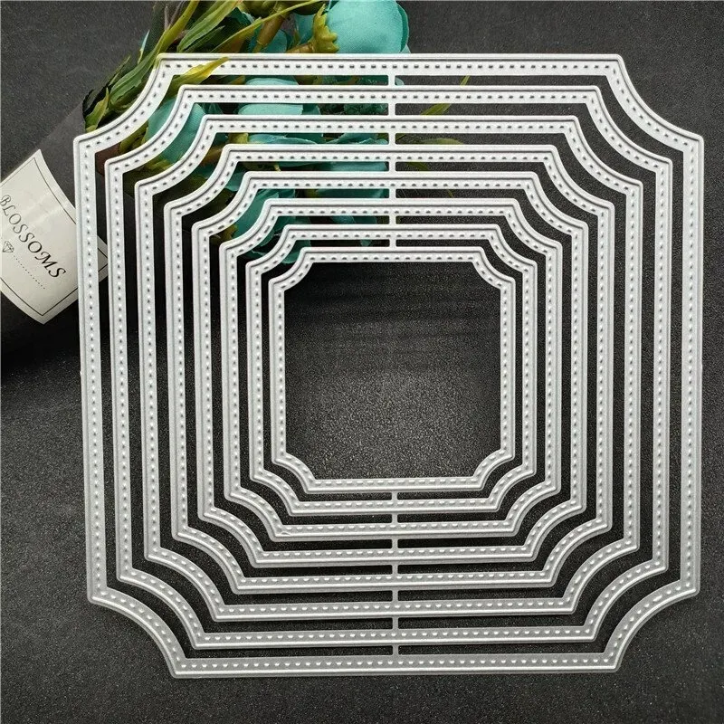 【3 € Rabatt ab 10 €】8 Stück/Set unregelmäßige Metall-Stanzrahmen, Blumenrahmen, quadratische Hochzeitskarten-Stanzformen, Schneidestencils für DIY-Scrapbooking-Album, dekorative Prägestencils, Papierstencils für Kartenherstellung