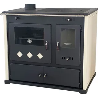 Prometey Kaminofen mit Backfach und Herdplatte Pracktik Lux Beige LINKS Holzofen 9,5 kW Kamin Ofen Dauerbrandofen Werkstattofen Schwedenofen Hüttenofen Heizofen