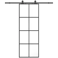 vidaXL Schiebetür mit Beschlag Schwarz 76x205 cm ESG-Glas