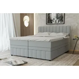 panda möbel Boxspringbett Doppelbett 160x200, Hellgrau, AVALON, mit Bettkästen, mit Matratze, mit Topper, Panda Möbel - Grau