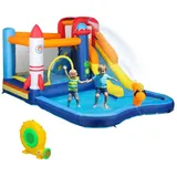 aiyaplay Hüpfburg mit Gebläse, Rutsche, Planschbecken, Kletterwand, Sprung, Wasserkanone, Aufblasbare Springburg mit Tragetasche für Indoor Outdoor für Kinder