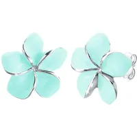 Elli Ohrringe Damen Frangipani Blüte Emaille 925 Silber 094535-0 Hellblau ohne Stein