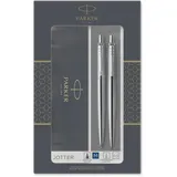 Parker Jotter Duo-Geschenkset mit Kugelschreiber und Druckbleistift (0,5 mm) | Edelstahl mit Chromzierteilen | Nachfüllmine mit blauer Tinte | Schulsachen und bürobedarf | Geschenkbox
