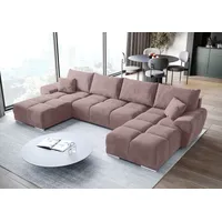 BroMARKT Ecksofa NUBES Schlaffunktion Bettkasten U-Form 372x184x85cm Rosa - Rosa