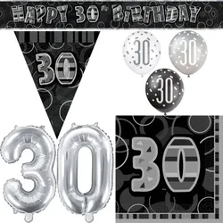 Partyset schwarz 30. Geburtstag Partyset Deko Set silber Party Dekoration Geburtstagsdeko