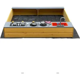 Home Deluxe Sandkasten COOKY – Natur | Holz-Sandkasten mit Spielküche für kreativen Spielspaß - Braun