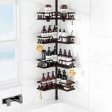 HAMITOR Duschablage Ohne Bohren: Teleskop-Eckregal Bad Ideal Für Kleine Bäder & Mieter – 4stufiges Rostfreies Metallregal Mit Große Kapazität Für Ganze Familie – Längenverstellbar 119-312cm,Bronze