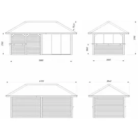 Palmako Pavillon Bianca 16,6 m2 Set 207 Slide - 28 mm weiß lackiert
