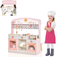 Costway 2 in 1 Kinderküche, doppelseitige Spielküche, Holzküche mit