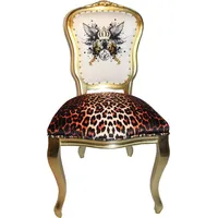 Harald Glööckler Pompöös by Casa Padrino Luxus Barock Esszimmer Stuhl Leopard / Weiß / Gold Glitzerkrone & Engelsflügel - Pompööser Barock Stuhl designed by Harald Glööckler