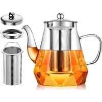 Teekanne Aus Glas Mit Teesieb, 1200 Ml, Durchsichtige Glaskanne Mit Teesieb Für Losen Tee, Herdgeeignete Teekanne Mit Edelstahlfilter