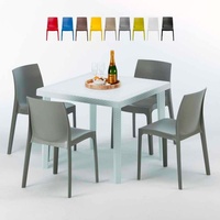 Weiß Quadratisch Tisch und 4 Stühle Farbiges Polypropylen-Außenmastenset Grand Soleil Rome Love