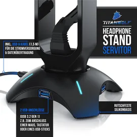 Titanwolf Kopfhörerständer mit 2 x USB 3.2 und Mausbungee Headphone stand mit Farbwechselmodus -