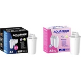 Aquaphor Filterkartusche A5 Pack 3+1 - mit AQUALEN Technologie, gegen Kalk, Chlor & weitere Stoffe im Leistungswasser & A5 Mg Pack 2 Wasserfilterkartuschen für Tischwasserfilter Provence, 350 l