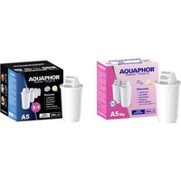 Aquaphor Filterkartusche A5 Pack 3+1 - mit AQUALEN Technologie, gegen Kalk, Chlor & weitere Stoffe im Leistungswasser & A5 Mg Pack 2 Wasserfilterkartuschen für Tischwasserfilter Provence, 350 l