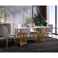 JVmoebel Esstisch, Luxus Esstisch Leder + Edelstahl Marmor Imitation Stein Tisch Esszimmer 160x90cm weiß