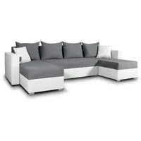 Wohnlandschaft mit Schlaffunktion Beno - U-Form Couch Ecksofa Couchgarnitur Big Sofa - 1 Stk - Weiß + Dunkelgrau (Cayenne 1111 + Enjoy 23)