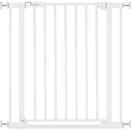HAUCK Türschutzgitter Clear Step 2, 75-80 cm, Ultra Flache Schwelle, ohne Bohren, Einhändiges Beidseitiges Öffnen, Manueller Schließmechanismus, Metall (White)