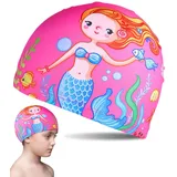 BPTRKOM 1 Stück Niedliche Badekappen für Kinder – Karikatur-Druck & Elastisches Polyester | Perfekt für Jungen & Mädchen im Alter von 1-8 Jahren | Spaß & Sicherheit beim Schwimmen(Rosa)
